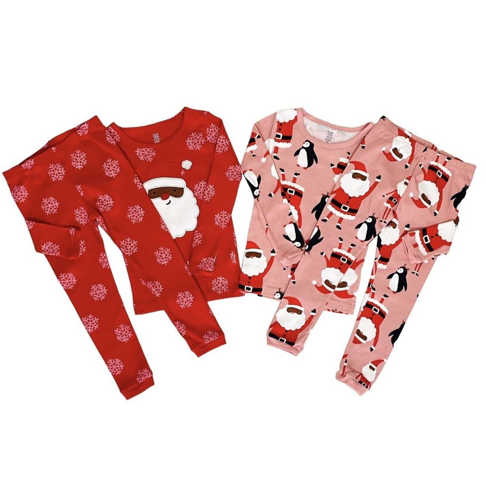 Carter’s Toddler Girl Santa Holiday Long Sleeve Tee Pants Pajamas 4‎ Piece
